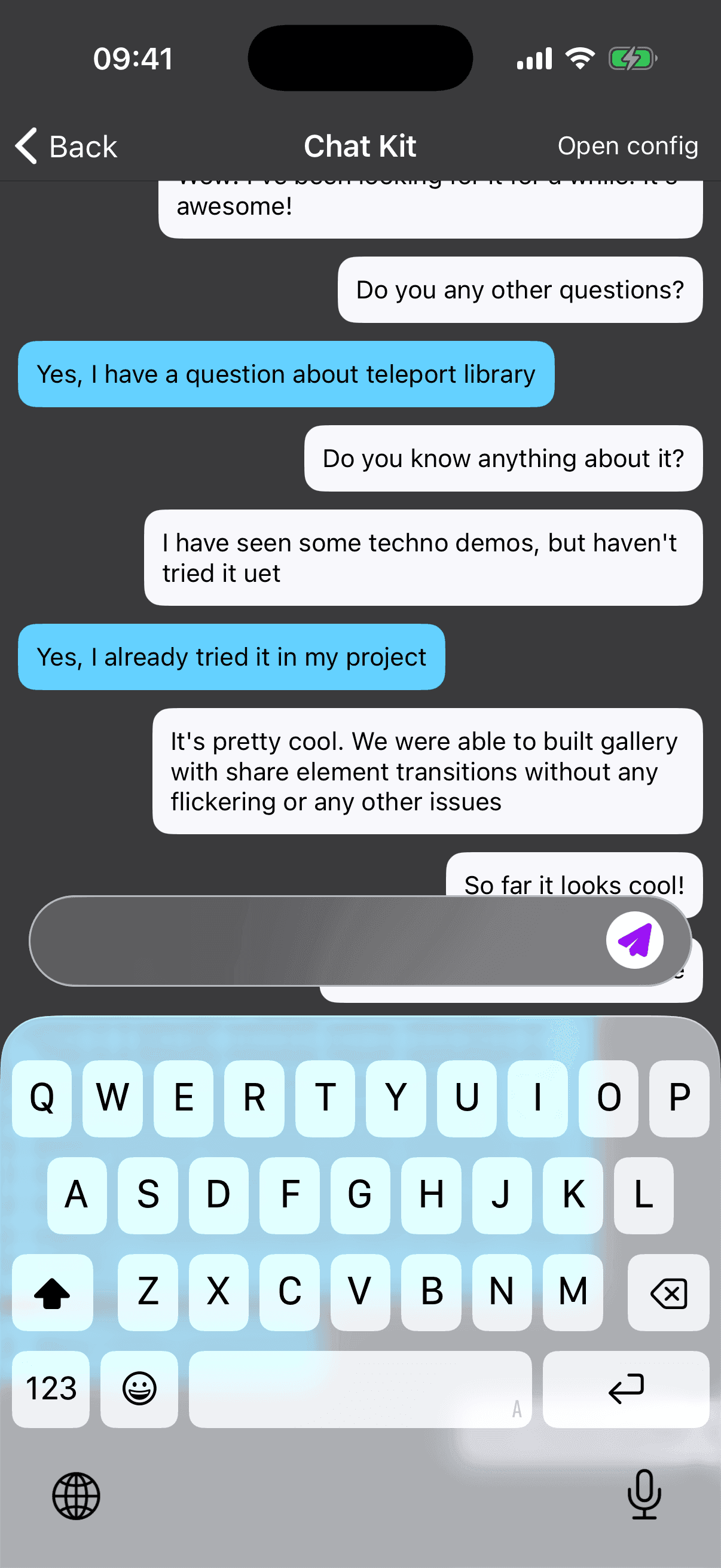 Default translucent iOS keyboard with messages visible behind it